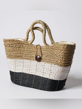 Woven Large Seagrass Tote Bag in Natural, White & Black